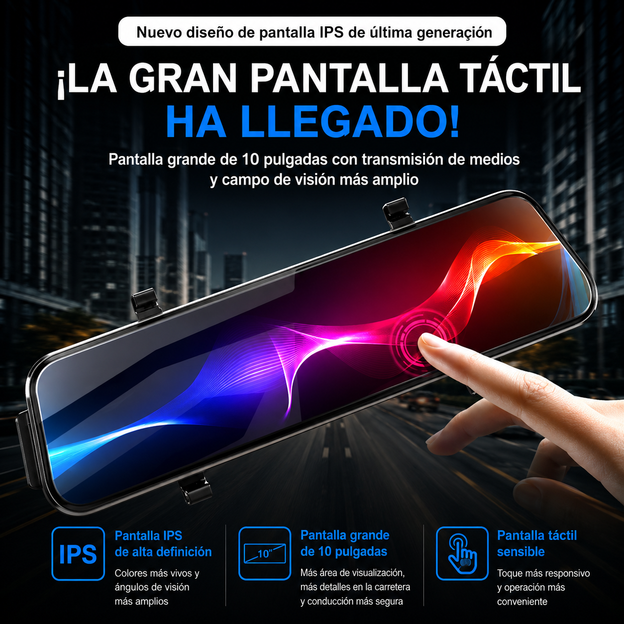 Espejo retrovisor 4 en 1 Pantalla Táctil