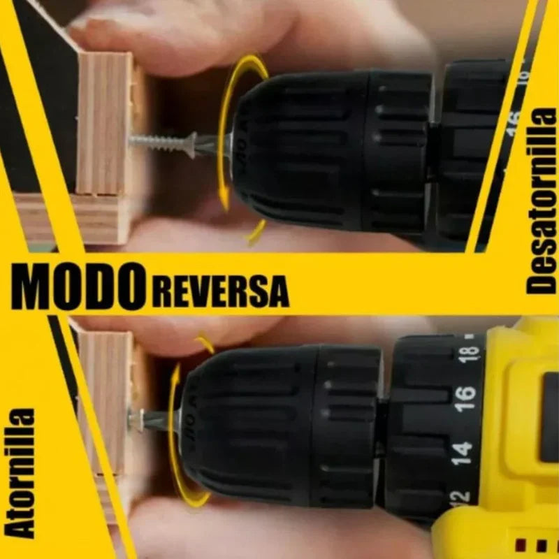 KIT TALADRO INALÁMBRICO ATORNILLADOR TT + 26 ACCESORIOS + 2 BATERIAS REGALO