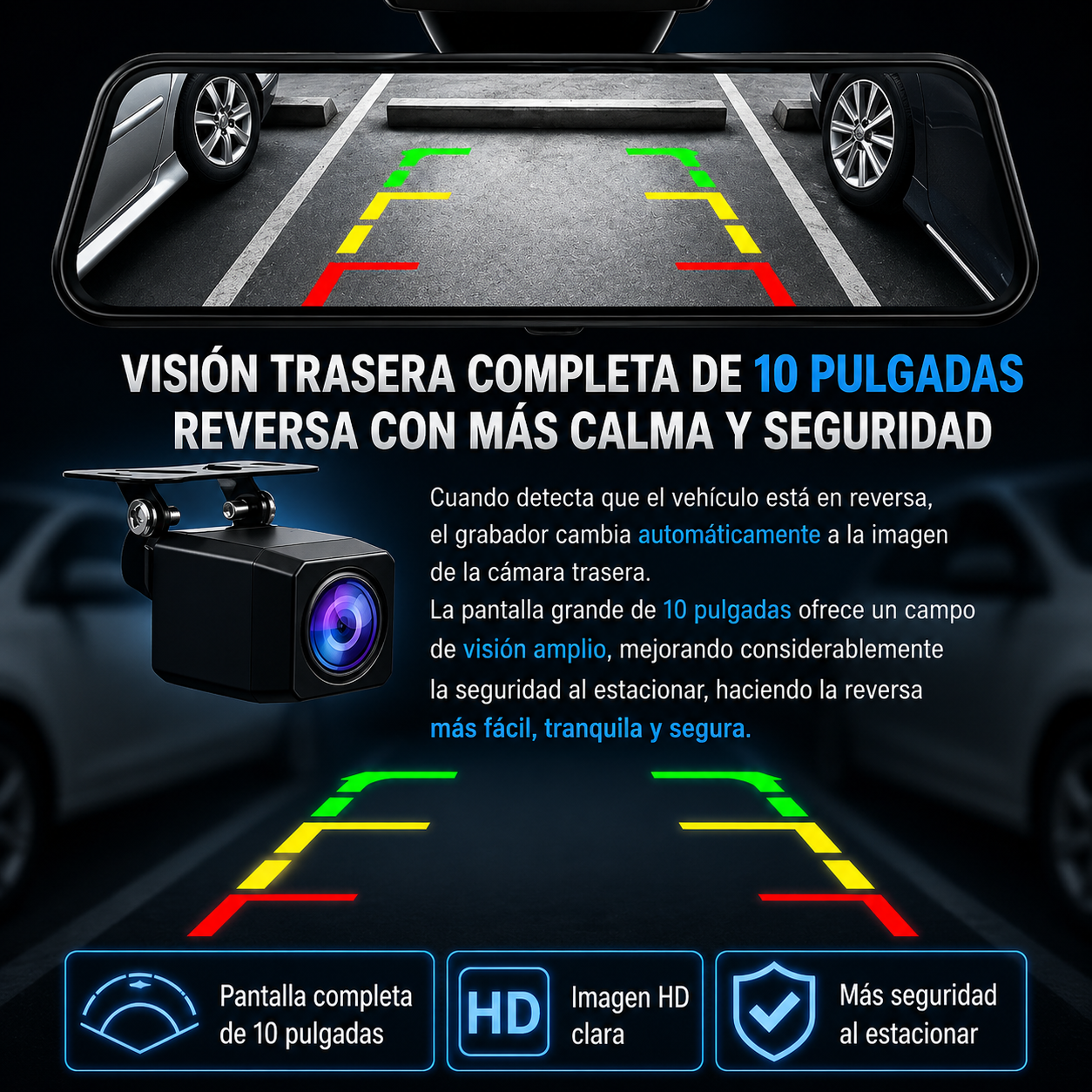 Espejo retrovisor 4 en 1 Pantalla Táctil